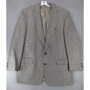 Burberry Sport Coat Mens 44L Prince of Wales Plaid 2 Button Blazer‎ Silk Wool